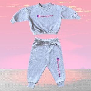 💟Champion Infant Girl’s Gray Sweatpants & Jogger Set with Pink Logo